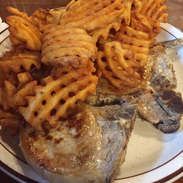 grilled pork chops with seasoned waffle fries