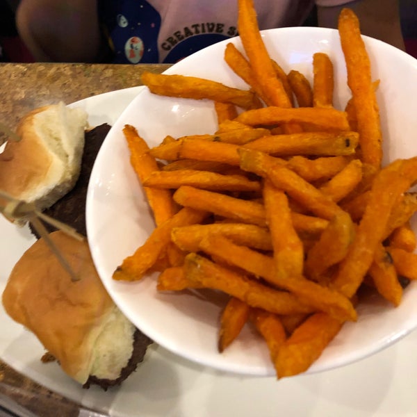 kids burger with sweet potato fries
