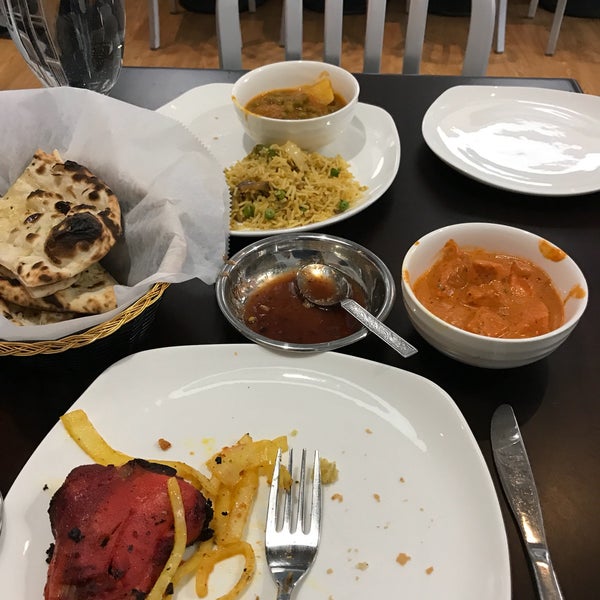 Samosa, chicken tikka, butter chicken, garlic naan. Some of the best in #Boston. Biryani and raita and aloo mattar was a bit off