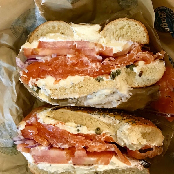 Toasted lox everything bagel with capers