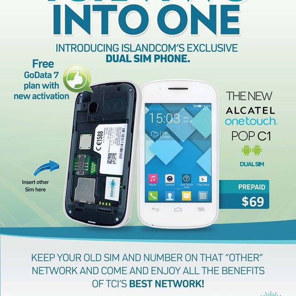 Now Available at Islandcom : Alcatel OneTouch Dual Sim Phone.