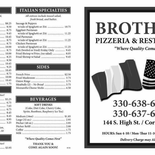 Brothers Pizzeria and Restaurant Cortland, OH