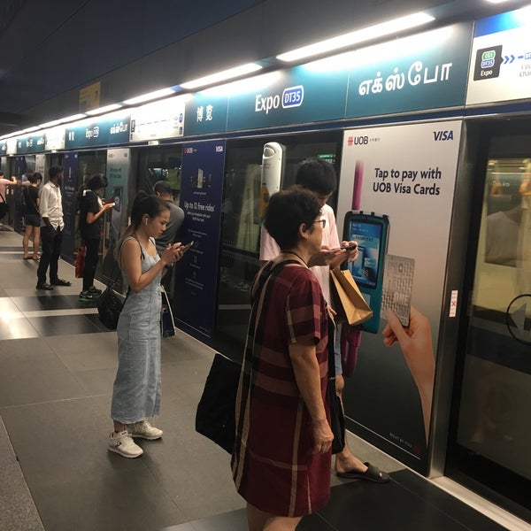 Photo taken at Expo MRT Interchange (CG1/DT35) by Taku 目. on 7/14/2019