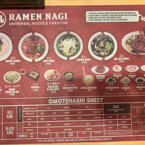 Ramen nagi menu deals