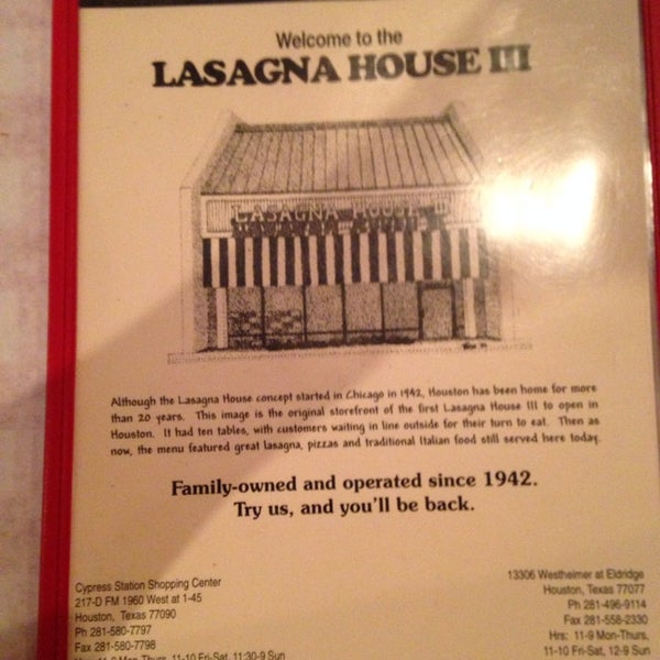 Das Foto wurde bei Lasagna House von Willie F. am 9/12/2014 aufgenommen