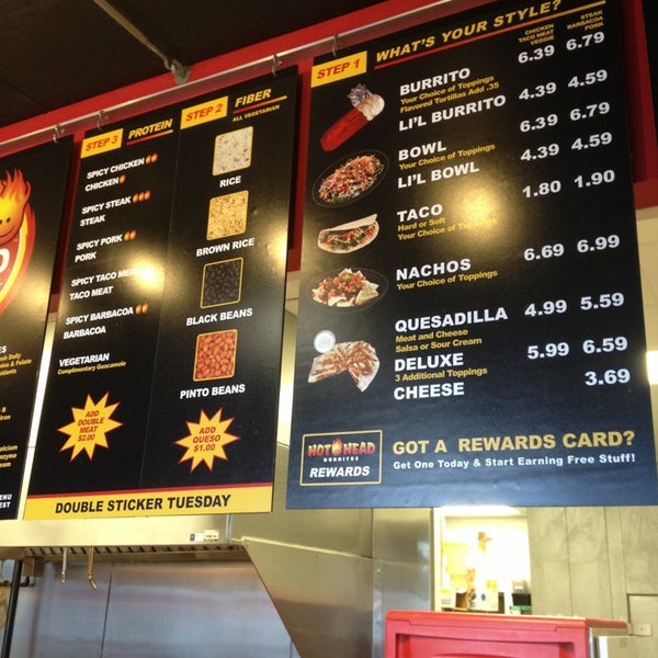 Hot head burritos menu deals