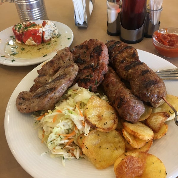 Steaks and sausages grilled to perfection, followed by fries and homemade salad! Can’t go wrong here. Menu is simple and food is delicious! Mixed Grilled plate can easily feed 3 people 500gms of meat!