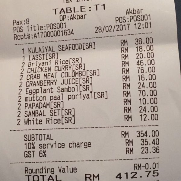 Crab curry was super. Chicken curry was burned but they said thats how it's cooked! They charged for pappadam n its condiments RM17! Price is crazy - not coming here unless I win a lottery!
