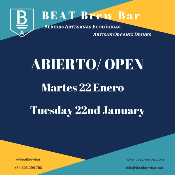 Beat Brew Bar estará abierto en el festivo del 22 Enero. Beat Brew Bar will be open on the public holiday Tuesday 22 January. 9´30am-4pm