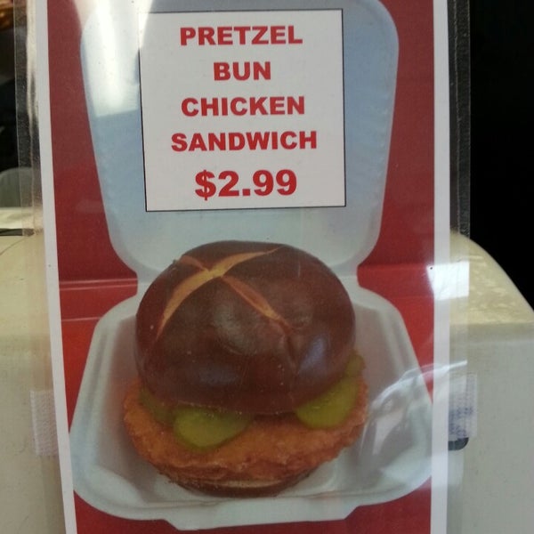 Chicken on a pretzel bun.
