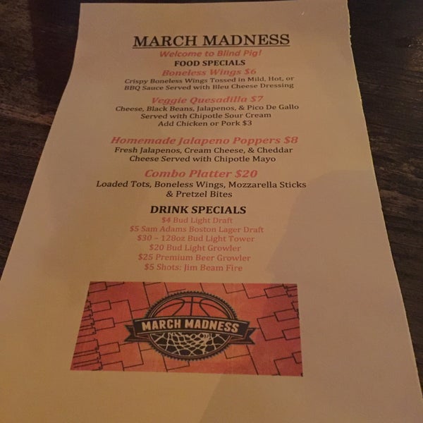 Has a March Madness specials menu.