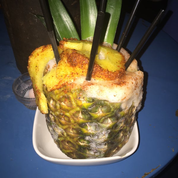 The pineapple bomb is fun. Made with Pineapple, patron reposado, coconut, habanero, served frozen in a whole cored pineapple. Expensive but fun to share.