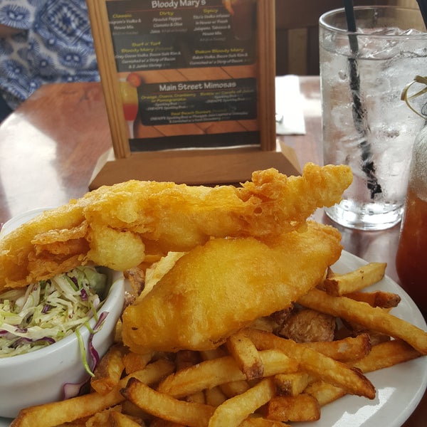 Fish and chips is a must try! Fish is incredibly moist and their house sauce is awesome.  Spicy bloody was also good, good service and a view of the beach. Wednesday is 1/2 off fish.