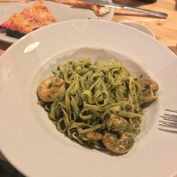 pasta with homemade pesto and shrimps