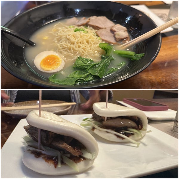 Nice quiet place with nice ambient. Place was empty and food was pretty fast. Tried the pork gyoza (8.5/10), peking duck (8.5/10, lower pik), tonkotsu ramen (6.5/10, a bit dilute, upper pik).
