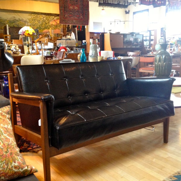 Re-upholstered vintage love seat, mid-century modern style.