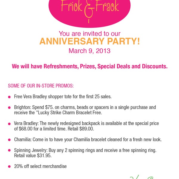 Our Anniversary Party is this weekend!