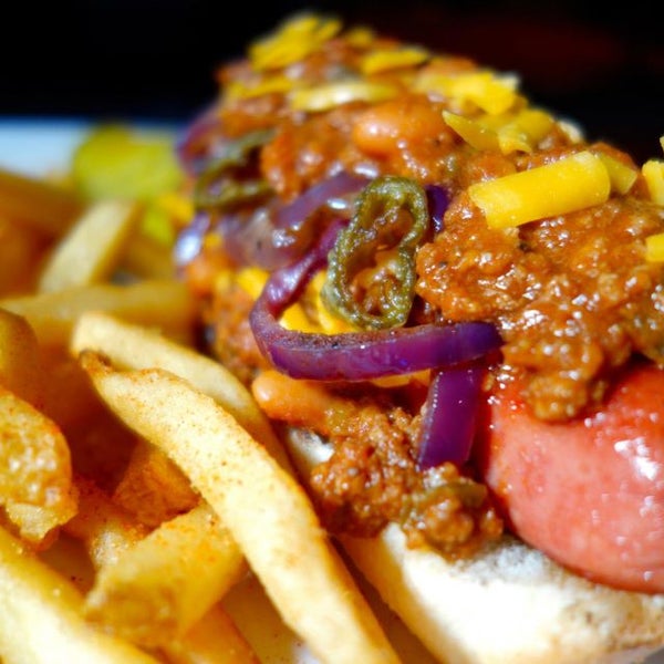 The name comes from its specialty--an all-beef hot dog with a choice of toppings