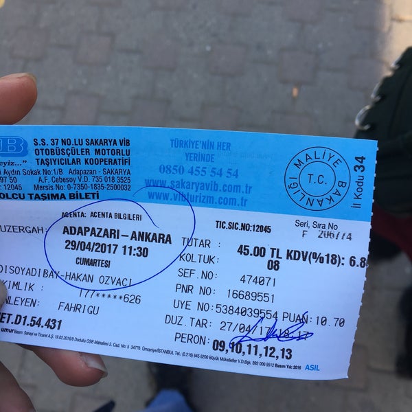 Sakarya Vib Turizm Otobus Bileti