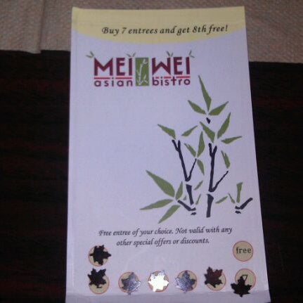 Don't forget to get a Mei Wei card. 7 entrees and your 8th one is FREE!
