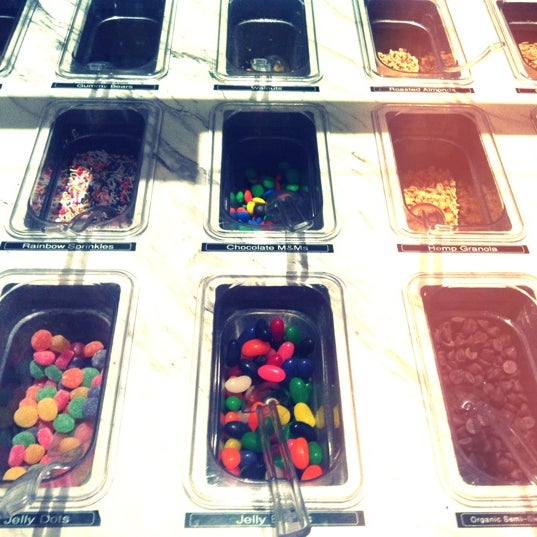 Wide selection of froyo toppings... Such a fun little spot!