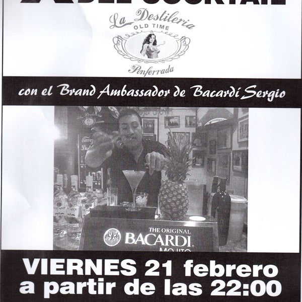 NO HAGÁIS PLANES PARA EL PRÓXIMO VIERNES 21 de febrero, a partir de las 22.00 tendremos fiesta de cocktails, probaremos nuevos, de la mano de Sergio Brand Ambassador en Bacardi.