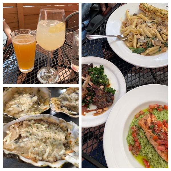 So good!  Limoncello spritzer, salmon and risotto, lamp, char grilled oysters and Papardelle Bolognese.  And great service.