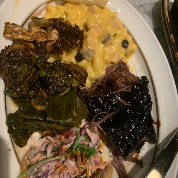 Heavens!!!  We shared the long ribs, corn bread, Mac and cheese, Brussel sprouts and greens…and some sort of slaw and every single bit of it was amazing! I wish I had room for dessert