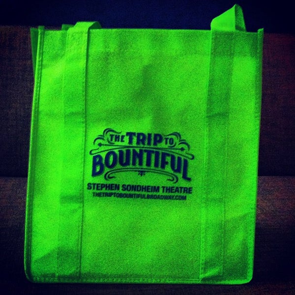 Welcome to The Trip to Bountiful Broadway. Check in with us and get a  complimentary tote bag from the merch stand!