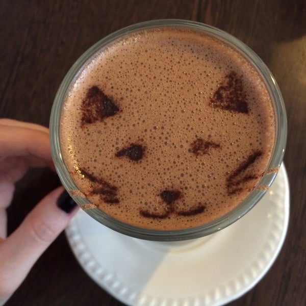Order a hot chocolate from their menu! All named after their cats. I got a chilli chocolate one and it was delicious!