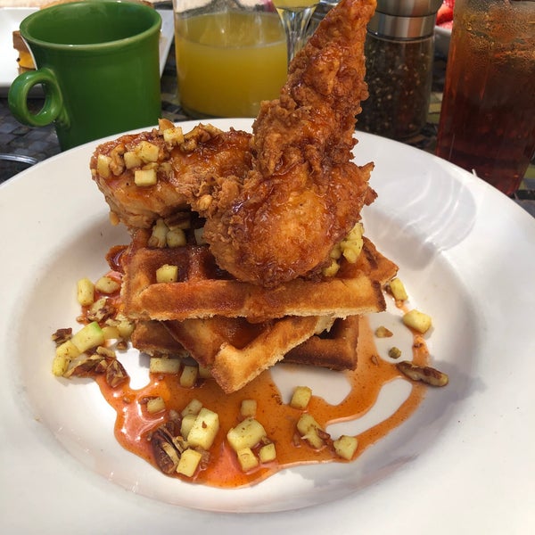 The chicken and waffles are an excellent choice.
