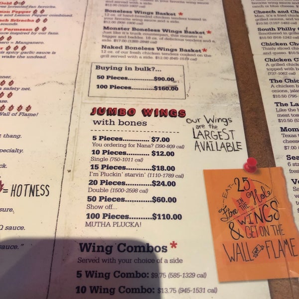 Pluckers menu on sale