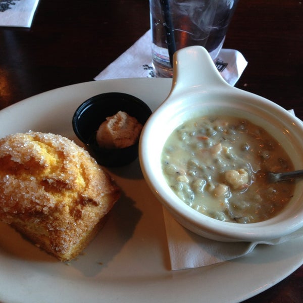 Great chicken wild rice soup served with a mini loaf of cornbread.