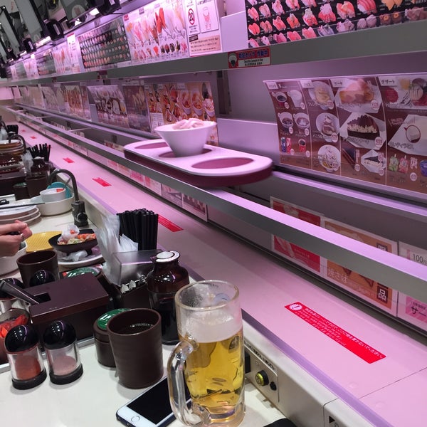 Definitely not the best quality sushi, but the experience is so much fun it doesn't really matter. Most items are ¥108, beers are ¥500. Usually a bit of a wait during dinner, but it moves really fast!