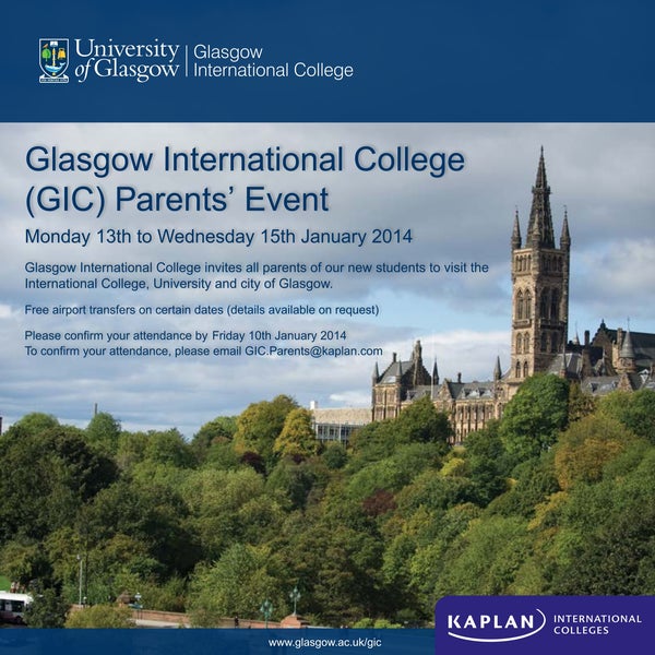 We are inviting all parents of our new students to visit the International College, the University of Glasgow and the city of #Glasgow.