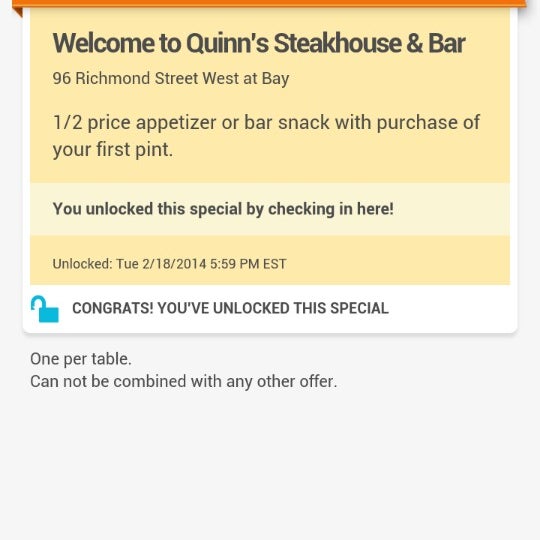 Photo taken at Quinn&#39;s Steakhouse &amp; Bar by Sloto L. on 2/18/2014