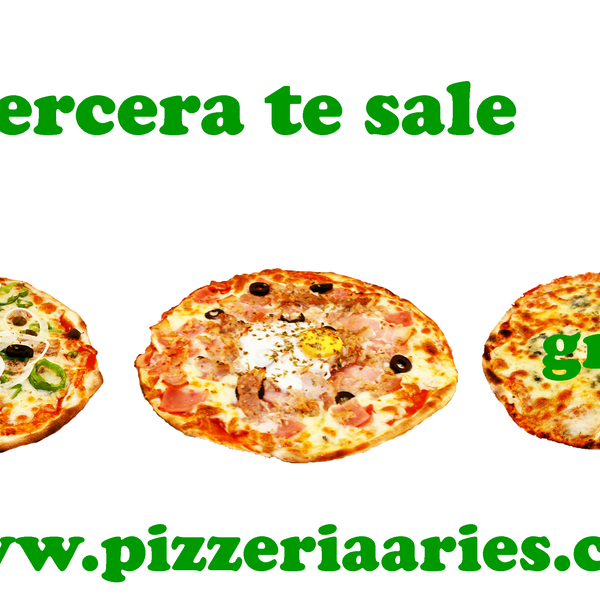 Pide tu 3 x 2 en pizzas artesanas. Haz tu pedido ONLINE en www.pizzeriaaries.com o al teléfono 971 07 09 36.