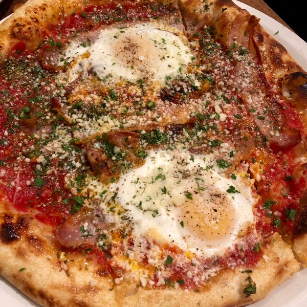 Amatriciana pizza with 2 eggs - so delicious!!