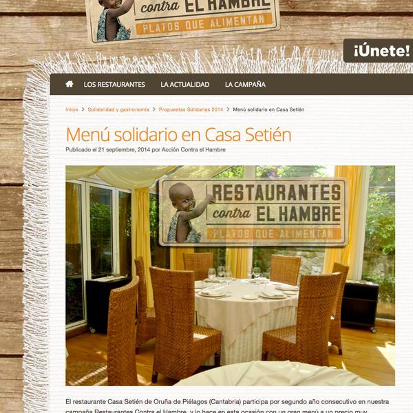 ¿Aún no has probado nuestro Menú Solidario? http://restaurantes.restaurantescontraelhambre.org/propuestas-solidarias-2014/menu-solidario-en-casa-setien/1379/