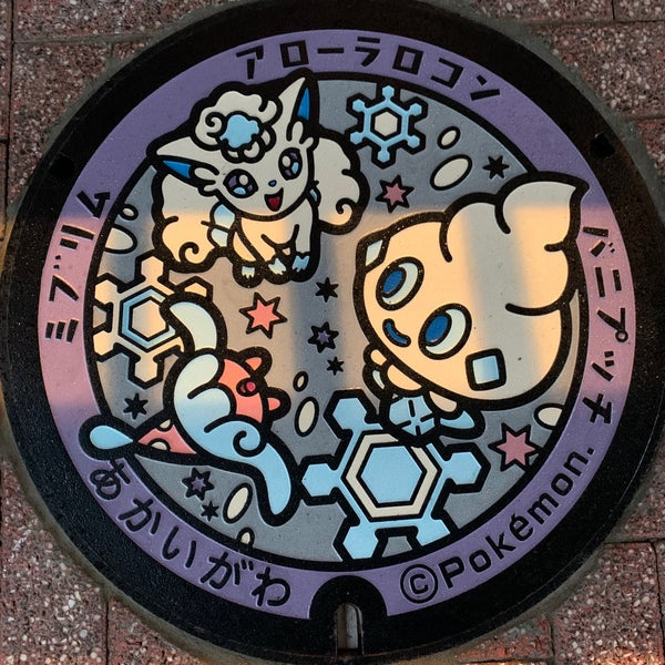 Photos At ポケモンマンホール ポケふた ミブリム アローラロコン バニプッチ あかいがわ