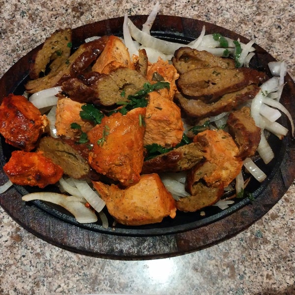 Try the tandoori mixed plate (salmon, lamb, and chicken).