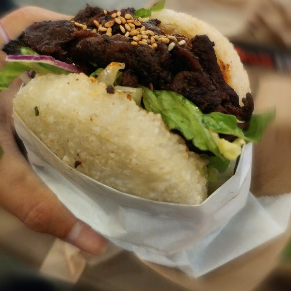 A rice patty bun with beef bulgogi....YUM!