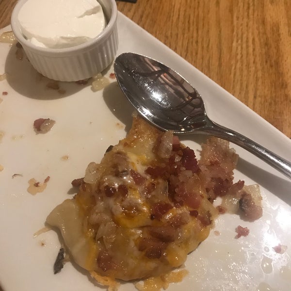 Amazing!! Great pierogis!!! Perfectly crisp with cheese,onions and bacon on top!!! Perfect!!!
