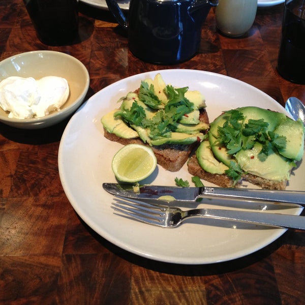 A bit overpriced, but delicious. Order the avocodo+cilantro+lime toast, and ask for a side of two poached eggs to put on top (inspired by a similar dish at Milk Bar in Brooklyn).