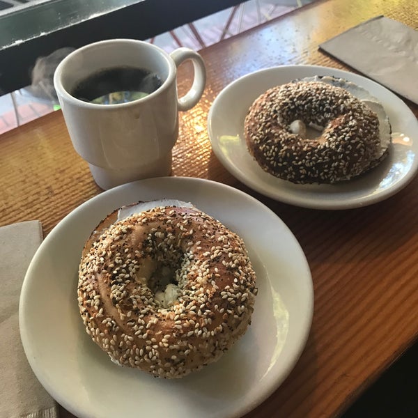My everything bagel with scallion cream cheese was delicious! Good coffee too. 😋