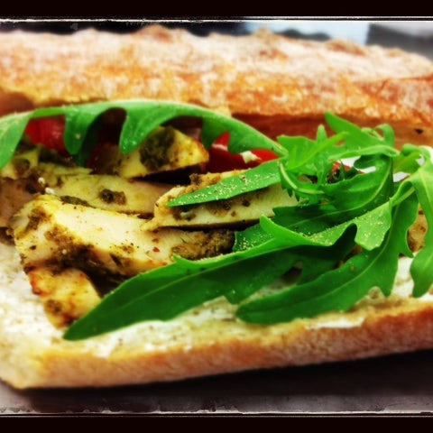 baguette of the week : chicken-green pesto-rucola-tomatoes-fresh cheese