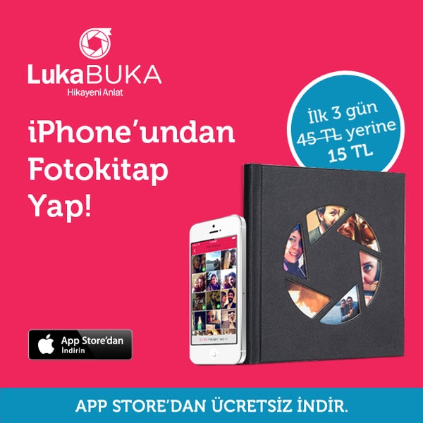 LukaBUKA AppStore'da! Açılış sürprizi olarak ilk 3 gün 45 TL yerine 15 TL! Ücretsiz indirmek için: http://goo.gl/wcStLA