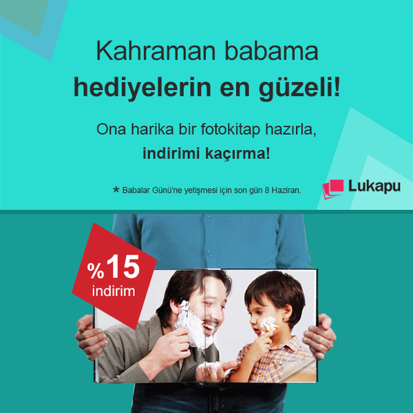 Erken sipariş indirimimizi kaçıranlara; Babalar Günü kampanyamızla tüm ürünlerimiz %15 indirimli! İndirimden yararlanmak için: http://goo.gl/mVq6fd