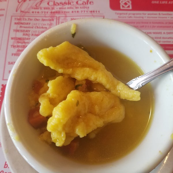 Great chicken and dumpling soup! Broasted chicken, need I say more? ;-)