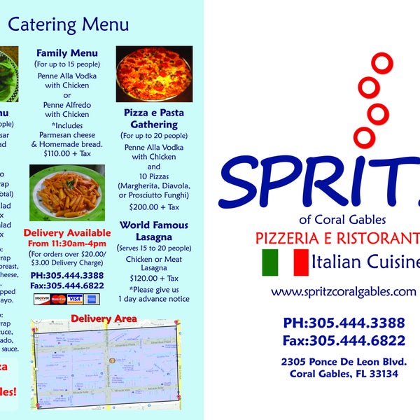 spritz of coral gables     we do delivery 11:30 4:00 call 3054443388